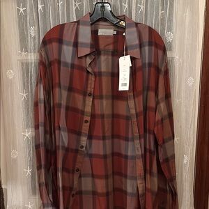 Vince Brown and Gray Casual Button Down Shirt